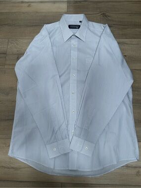 Versace Collection Men's Blue & White Thin-Striped Dress Shirt